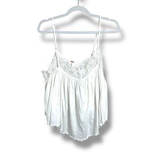 NWT Free People Kayla Lace Trim Tank Ivory Size Large